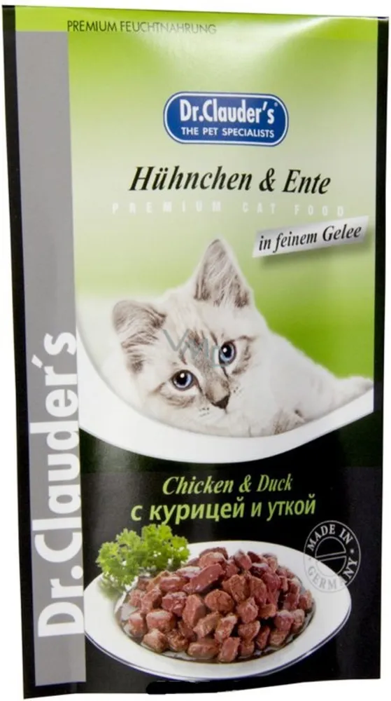 غذای پوچ گربه دکتر کلادرز مدل chiken & duck وزن 100 گرم